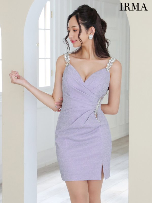 画像19: XSサイズあり【IRMA/イルマ】ビジューショルダー/ ノースリーブ/ ウエストタック/ ラメニット/ タイト/ ミニドレス/ キャバドレス【HC02】 (19)