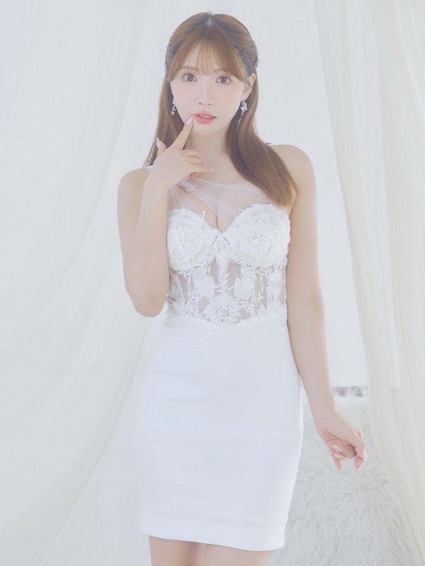 画像2: XSサイズあり【IRMA/イルマ】チュール/ ワンショルダー/ フラワー刺繍/ シアー/ タイト/ ミニドレス/ キャバドレス【HC02】 (2)