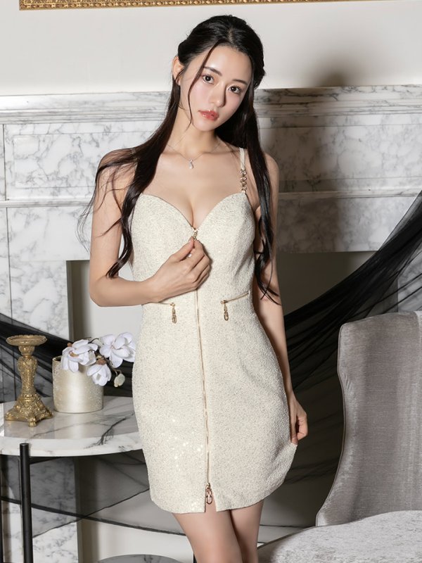 画像10: XSサイズあり【IRMA/イルマ】スパンコール/ ラメニット/ キャミソール/ フロントジップ/ タイト/ ミニドレス/ キャバドレス【HC02】 (10)