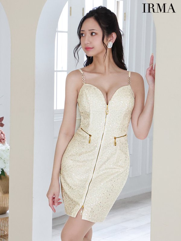 画像15: XSサイズあり【IRMA/イルマ】スパンコール/ ラメニット/ キャミソール/ フロントジップ/ タイト/ ミニドレス/ キャバドレス【HC02】 (15)