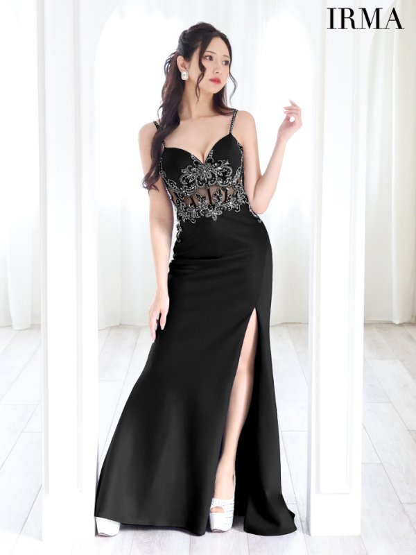画像2: 【IRMA/イルマ】ウエストシアー/ ビジュー/ キャミソール/ バックスピンドル/ スリット/ ロングドレス/ キャバドレス long【HC02】 (2)