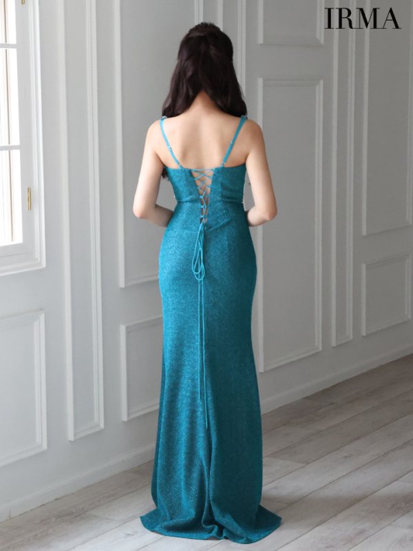 画像3: 【IRMA/イルマ】ラメニット/ ビジュー/ ノースリーブ/ バックスピンドル/ スリット/ ロングドレス/ キャバドレス long【HC02】 (3)
