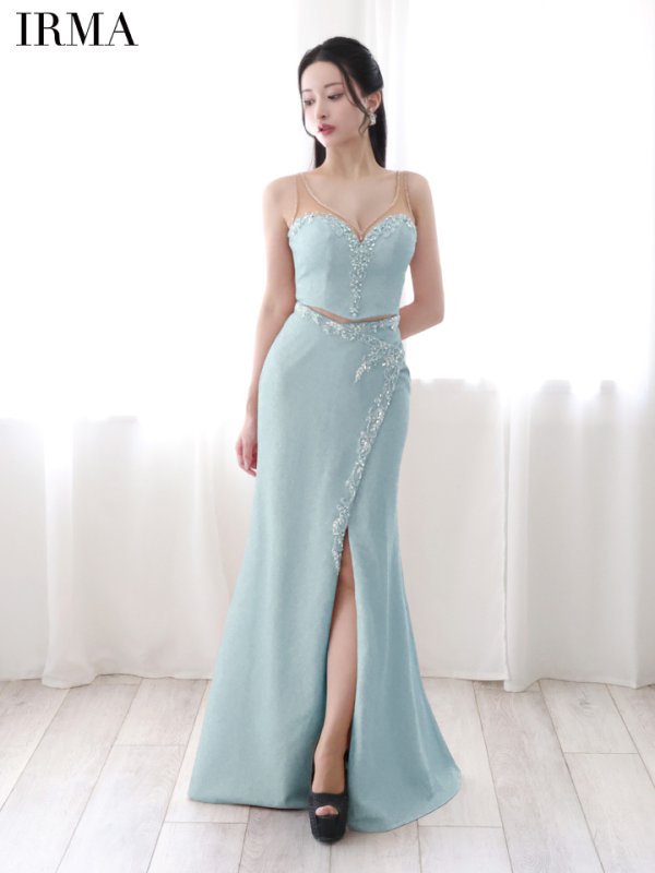 画像5: 【IRMA/イルマ】ラメニット/ ビジュー/ ノースリーブ/ スリット/ マーメイド/ ツーピース/ ロングドレス/ キャバドレス long【HC02】 (5)