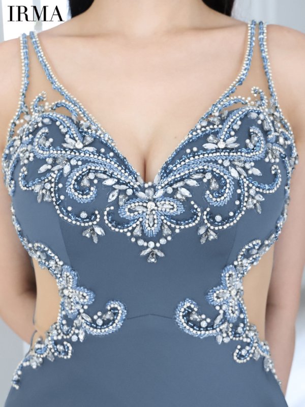 画像4: 【IRMA/イルマ】ビジュー/ ウエストシアー/ ノースリーブ/ バックスピンドル/ スリット/ ストレッチ/ マーメイド/ ロングドレス/ キャバドレス long【HC02】 (4)