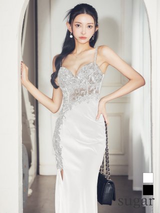 AR24310＊刺繍ビジュートップキャミドレスwhM IRMA/イルマ】ビジュー刺繍/ ワンカラー/ キャミソール/ サイド