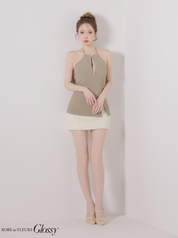 グレージュxアイボリー　モデル：ゆめ　身長：160cm　着用サイズ：Sサイズ