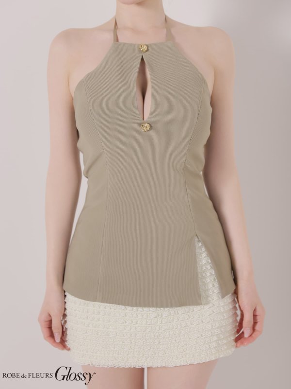 グレージュxアイボリー　モデル：ゆめ　身長：160cm　着用サイズ：Sサイズ