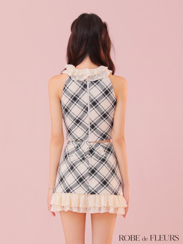 ホワイトチェック モデル：ハニ　身長：162cm　着用サイズ：Sサイズ