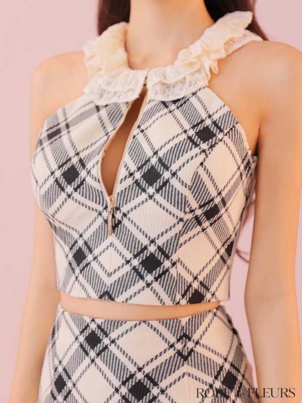 ホワイトチェック モデル：ハニ　身長：162cm　着用サイズ：Sサイズ