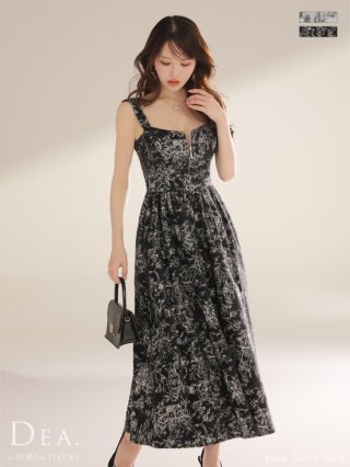 DEA. ジャガード×バストジッパーフレアロングキャバドレス Lサイズあり【DEA./ディア】ジャガード/ バストジッパー/ フレア