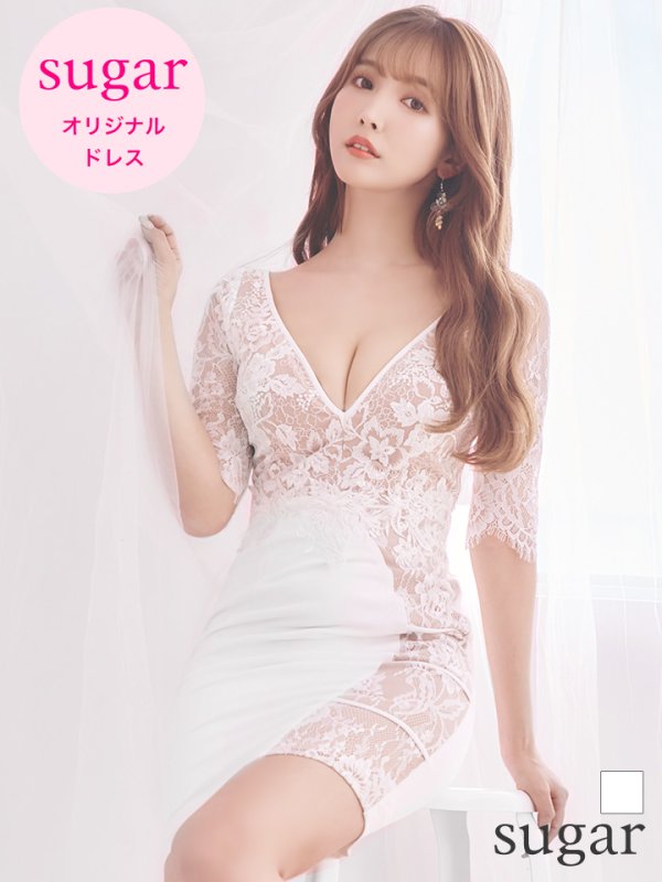 画像3: sugarオリジナルドレス★ Lサイズあり!!【sugar】レース/ ワンカラー/ タイト/ キャバドレス【OF8F】 (3)