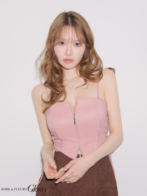 ピンクxアイボリー モデル：ゆめ　身長：160cm　着用サイズ：Sサイズ