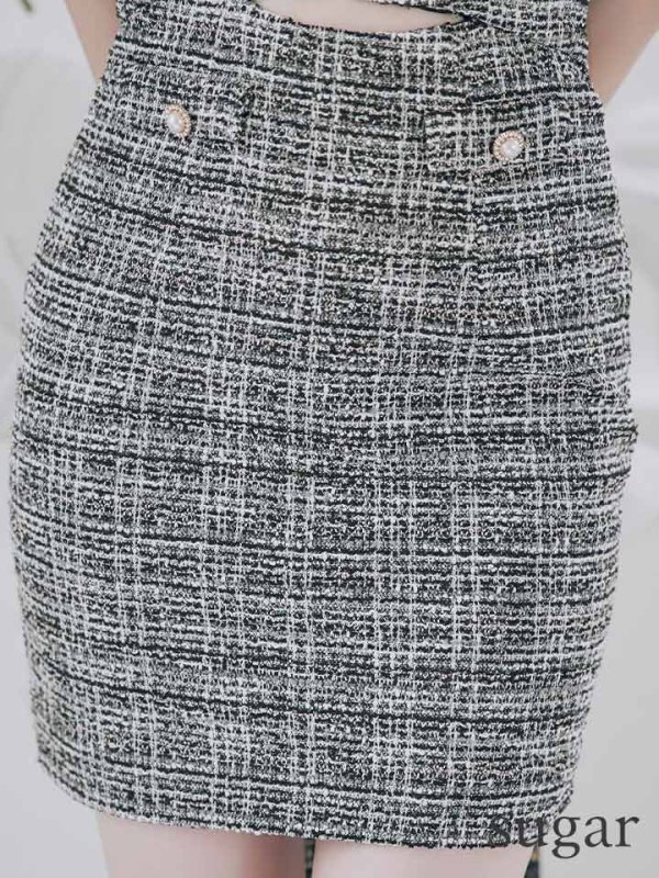 画像11: XSサイズあり【IRMA/イルマ】ツイード/ キャミソール/ フリル/ オフショルダー/ カットアウト/ タイト/ ミニドレス/ キャバドレス【HC02】 (11)