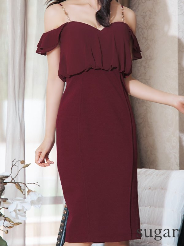 画像8: Lサイズあり【JEAN MACLEAN/ジャンマクレーン】シンプル/ ワンカラー/ オフショル/ サイドジップ/ タイト/ 膝丈/ ミディアムドレス/ キャバドレス【HC02】 (8)