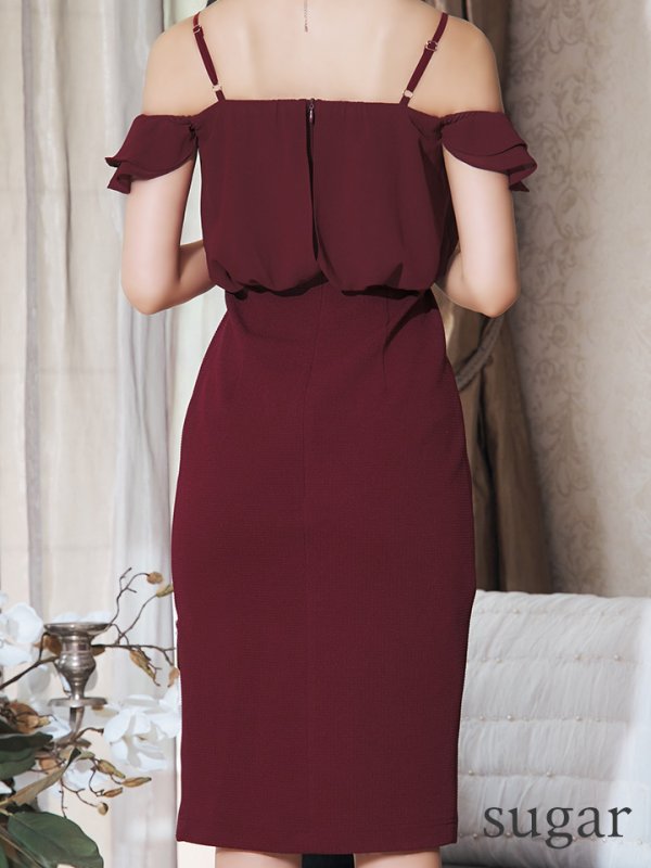 画像9: Lサイズあり【JEAN MACLEAN/ジャンマクレーン】シンプル/ ワンカラー/ オフショル/ サイドジップ/ タイト/ 膝丈/ ミディアムドレス/ キャバドレス【HC02】 (9)