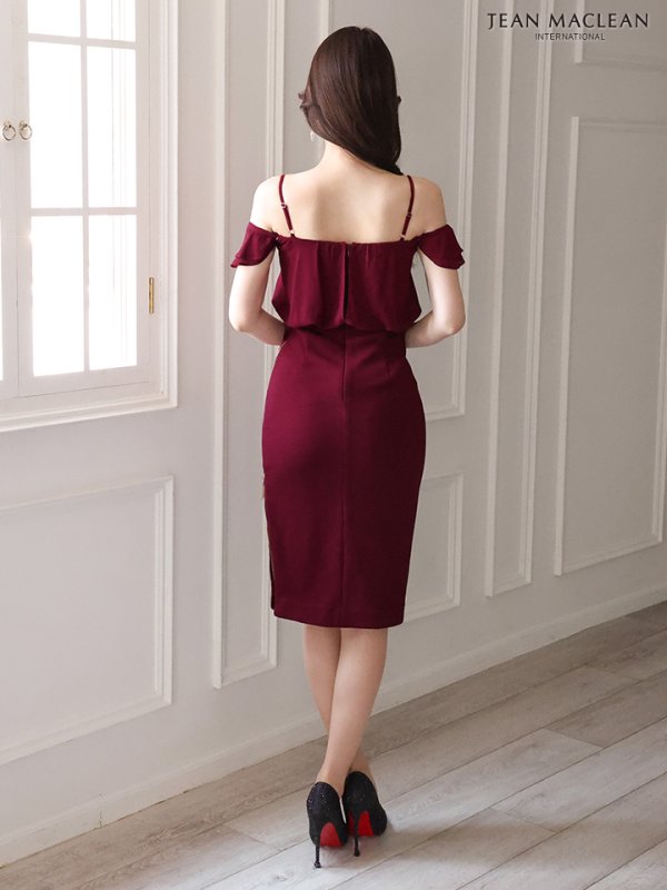 画像7: Lサイズあり【JEAN MACLEAN/ジャンマクレーン】シンプル/ ワンカラー/ オフショル/ サイドジップ/ タイト/ 膝丈/ ミディアムドレス/ キャバドレス【HC02】 (7)