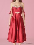 画像13: XSサイズあり【ROBE de FLEURS/ローブドフルール】サテン/ ビジュー/ フレア/ ミディアムドレス/ キャバドレス[OF2] (13)