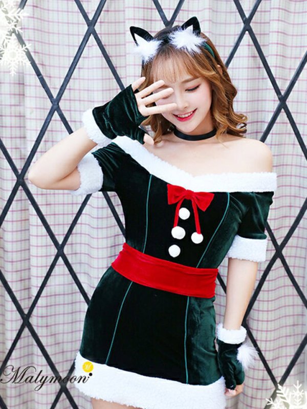 画像1: 【即日発送】【クリスマスコスプレ7点セット】【Malymoon/マリームーン】キャットサンタコスプレ【フリーサイズ/1カラー】[YMT] (1)