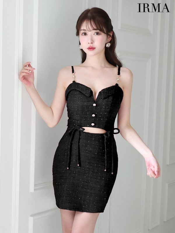 画像2: XSサイズあり【IRMA/イルマ】ツイード/ リボン/ キャミソール/ カットアウト/ タイト/ ミニドレス/ キャバドレス【HC02】 (2)
