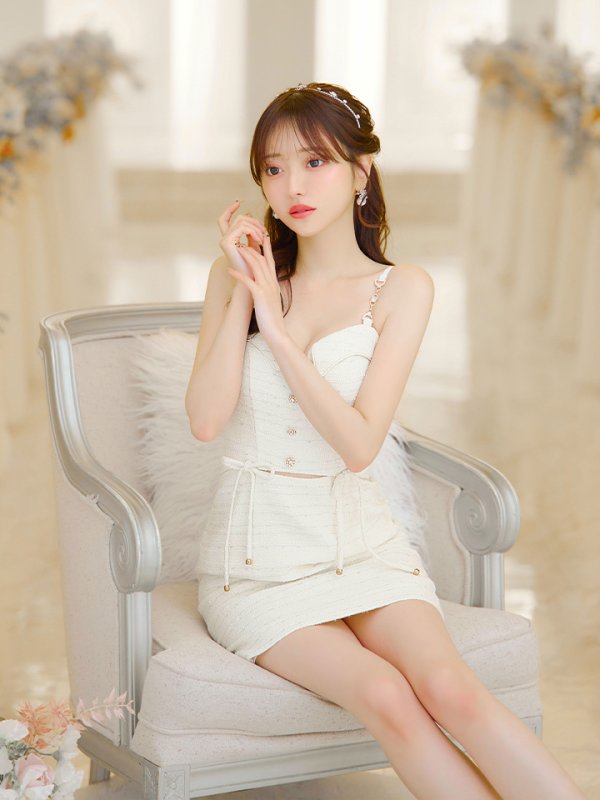 画像2: XSサイズあり【IRMA/イルマ】ツイード/ リボン/ キャミソール/ カットアウト/ タイト/ ミニドレス/ キャバドレス【HC02】 (2)