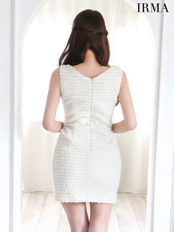 画像4: XSサイズあり【IRMA/イルマ】ラメツイード/ ノースリーブ/ フロントジップ/ サイドシアー/ タイト/ ミニドレス/ キャバドレス【HC02】 (4)
