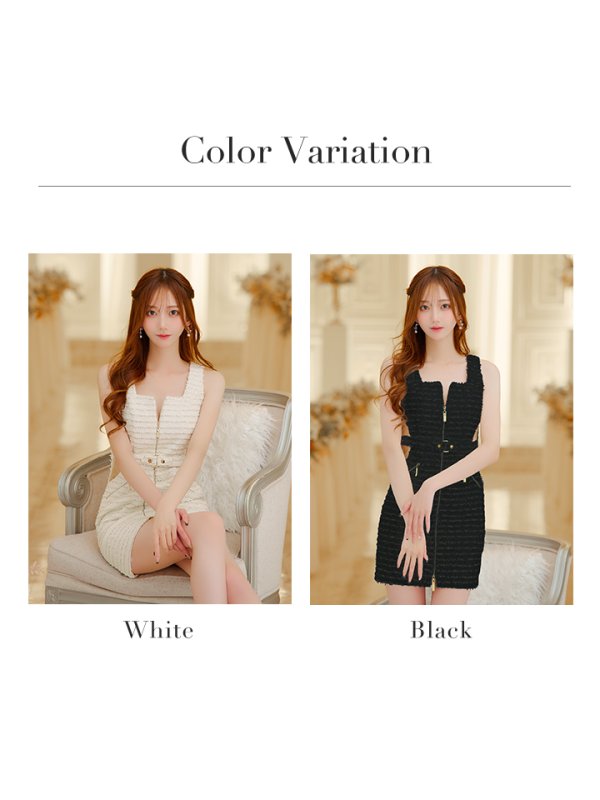 画像18: XSサイズあり【IRMA/イルマ】ラメツイード/ ノースリーブ/ フロントジップ/ サイドシアー/ タイト/ ミニドレス/ キャバドレス【HC02】 (18)