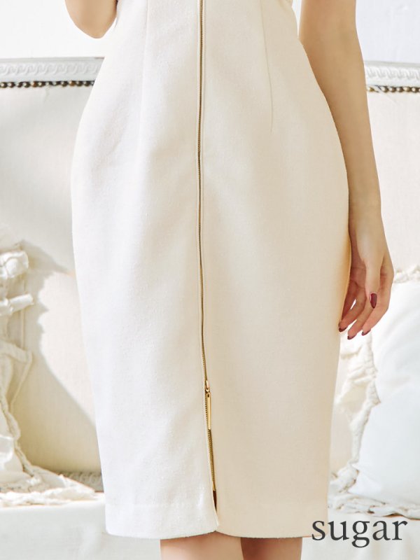 画像11: Lサイズあり【JEAN MACLEAN/ジャンマクレーン】ツイード/ ノースリーブ/ フロントジップ/ ボタン/ タイト/ 膝丈/ ミディアムドレス/ キャバドレス【HC02】 (11)