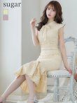 sugarオリジナルドレス★ Lサイズあり!!【sugar】マーメイド/ リボンネック/ フラワーレース/ ノースリーブ/ ワンピース/ ミモレ丈/ タイト/ ミディアムドレス/ キャバドレス アイボリー