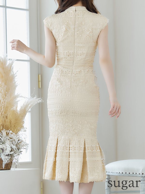 画像9: sugarオリジナルドレス★ Lサイズあり!!【sugar】マーメイド/ リボンネック/ フラワーレース/ ノースリーブ/ ワンピース/ ミモレ丈/ タイト/ ミディアムドレス/ キャバドレス[OF08] (9)