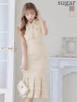 sugarオリジナルドレス★ Lサイズあり!!【sugar】マーメイド/ リボンネック/ フラワーレース/ ノースリーブ/ ワンピース/ ミモレ丈/ タイト/ ミディアムドレス/ キャバドレス　アイボリー