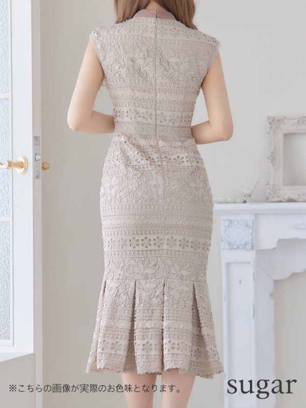 画像9: sugarオリジナルドレス★ Lサイズあり!!【sugar】マーメイド/ リボンネック/ フラワーレース/ ノースリーブ/ ワンピース/ ミモレ丈/ タイト/ ミディアムドレス/ キャバドレス[OF08] (9)