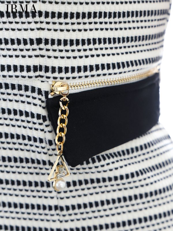 画像15: Lサイズあり【IRMA/イルマ】ツイード/ フロントジップ/ 半袖/ 袖あり/ チャーム/ タイト/ ミニドレス/ キャバドレス【HC02】 (15)