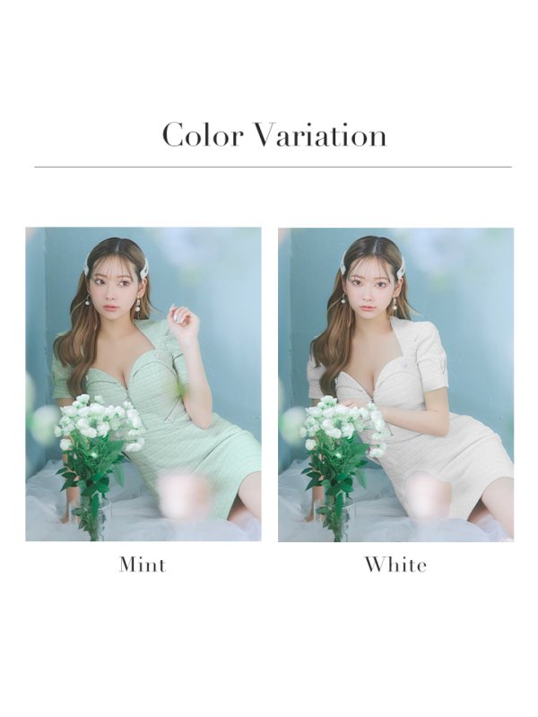 画像15: sugarオリジナルカラー・XSサイズあり【IRMA/イルマ】ツイード/ フロントジップ/ 半袖/ 袖あり/ ボタン/ タイト/ ミニドレス/ キャバドレス【HC02】 (15)