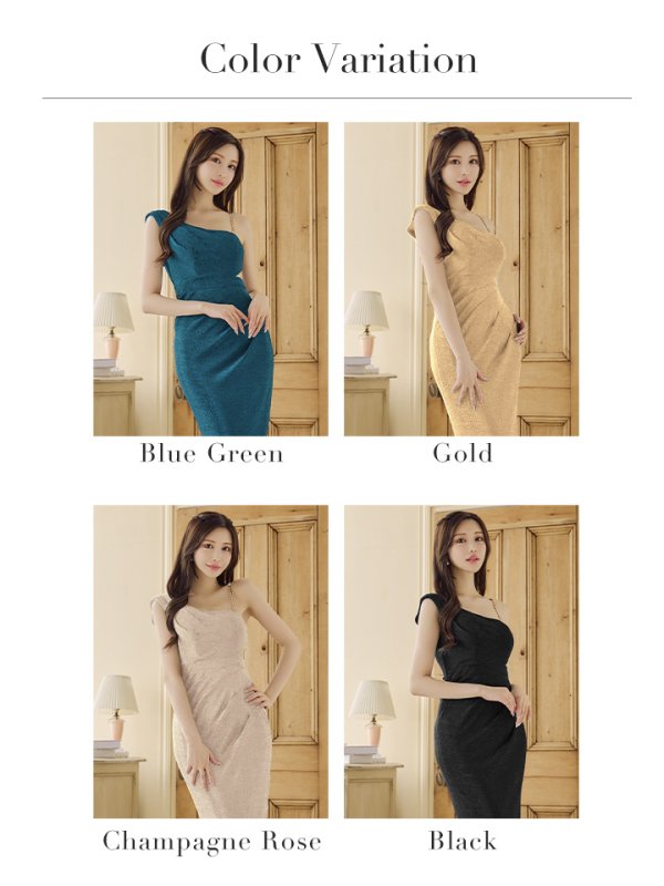 画像27: sugarオリジナルカラー・Lサイズあり【JEAN MACLEAN/ジャンマクレーン】ラメニット/ ワンショル/ チェーン/ タック/ ストレッチ/ アシメスカート/ タイト/ ミディアムドレス/ キャバドレス【HC02】 (27)