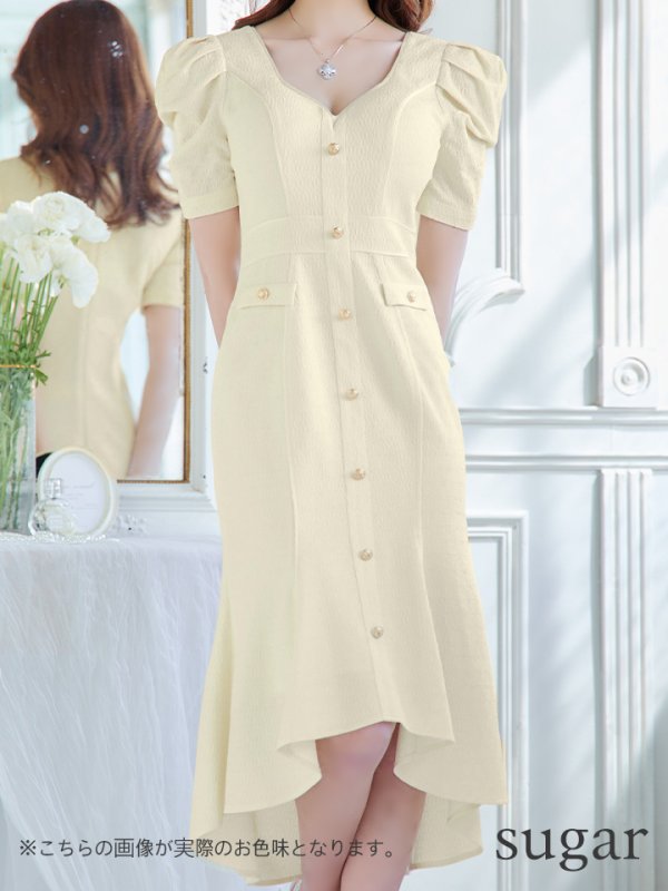 画像8: sugarオリジナルカラー・Lサイズあり【JEAN MACLEAN/ジャンマクレーン】シンプル/ ワンカラー/ マーメイド/ パフスリーブ/ 半袖/ 袖あり/ 膝丈/ ミディアムドレス/ キャバドレス【HC02】 (8)