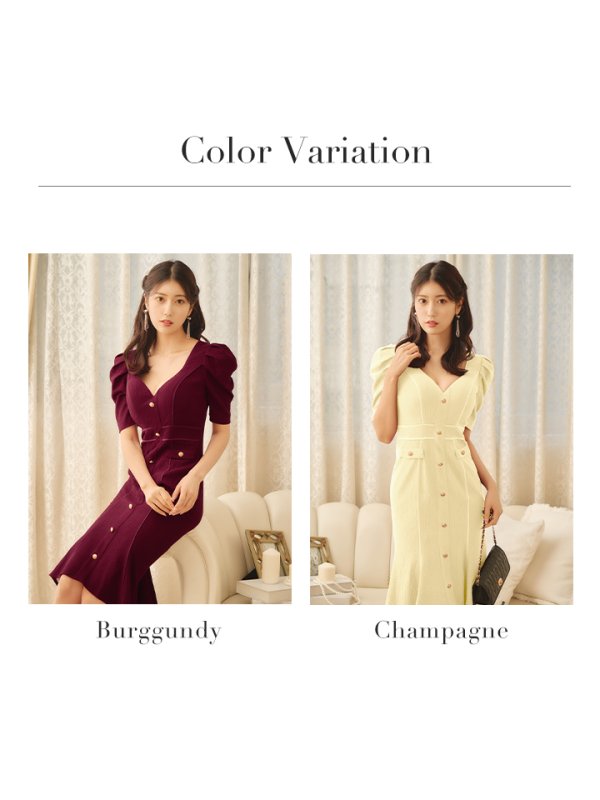 画像23: sugarオリジナルカラー・Lサイズあり【JEAN MACLEAN/ジャンマクレーン】シンプル/ ワンカラー/ マーメイド/ パフスリーブ/ 半袖/ 袖あり/ 膝丈/ ミディアムドレス/ キャバドレス【HC02】 (23)