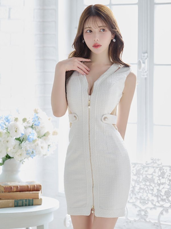 画像4: sugarオリジナルカラー・XSサイズあり【IRMA/イルマ】ツイード/ カットアウト/ ノースリーブ/ ボタンデザイン/ タイト/ ミニドレス/ キャバドレス[OF2A] (4)