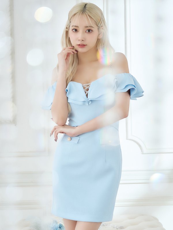 画像4: 【IRMA/イルマ】ワンカラー/ フリル/ オフショル/ キャミソール/ カットアウト/ タイト/ ミニドレス/ キャバドレス[OF2A] (4)