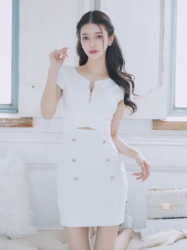 画像24: sugarオリジナルカラー・XSサイズあり【IRMA/イルマ】フロントジップ/ ワンカラー/ 半袖/ 袖あり/ ボタン/ カットアウト/ タイト/ ミニドレス/ キャバドレス[OF2A] (24)