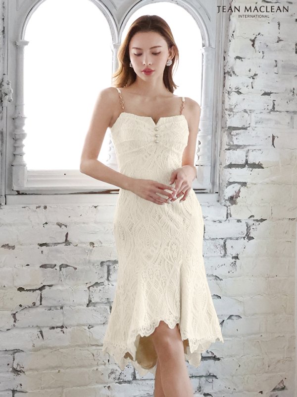 画像13: 【JEAN MACLEAN/ジャンマクレーン】総レース/ キャミソール/ マーメイド/ パールボタン/ 膝丈/ ミディアムドレス/ キャバドレス[OF2A] (13)