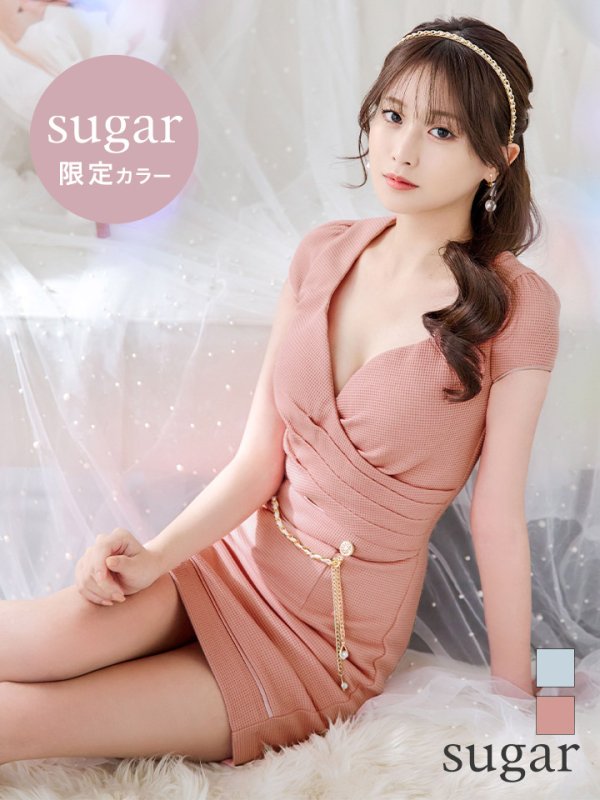 画像1: sugarオリジナルカラー・XSサイズあり【IRMA/イルマ】チェーン付き/ クロスデザイン/ 半袖/ 袖あり/ タイト/ ミニドレス/ キャバドレス[OF2A] (1)