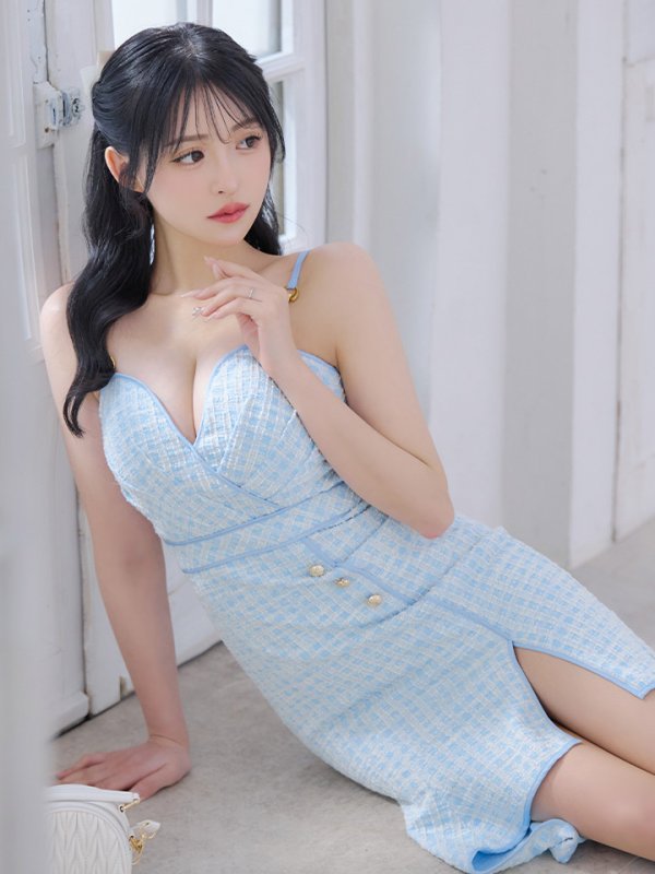 画像6: XSサイズあり【IRMA/イルマ】マーメイド/ チェックツイード/ キャミソール/ テールカット/ ニット/ ワンピース/ ミニドレス/ キャバドレス[OF2A] (6)