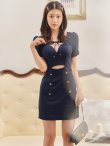 画像3: XSサイズあり【IRMA/イルマ】ワンカラー/ カットアウト/ リボン/ パフスリーブ/ 袖あり/ タイト/ ミニドレス/ キャバドレス[OF2A] (3)