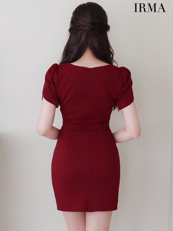画像16: XSサイズあり【IRMA/イルマ】ワンカラー/ カットアウト/ リボン/ パフスリーブ/ 袖あり/ タイト/ ミニドレス/ キャバドレス[OF2A] (16)