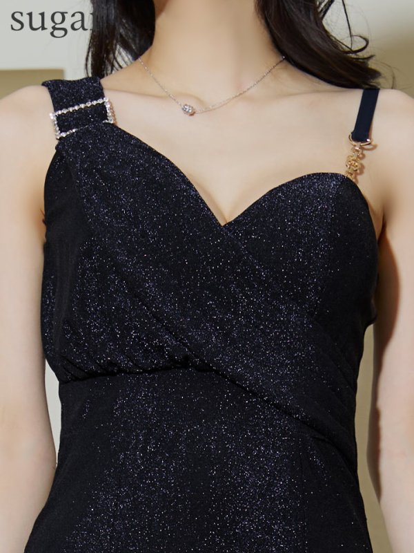 画像14: Lサイズあり【JEAN MACLEAN/ジャンマクレーン】ラメ/ ドレープ/ ノースリーブ/ ワンカラー/ タイト/ ひざ丈/ ミディアムドレス/ キャバドレス[OF2A] (14)