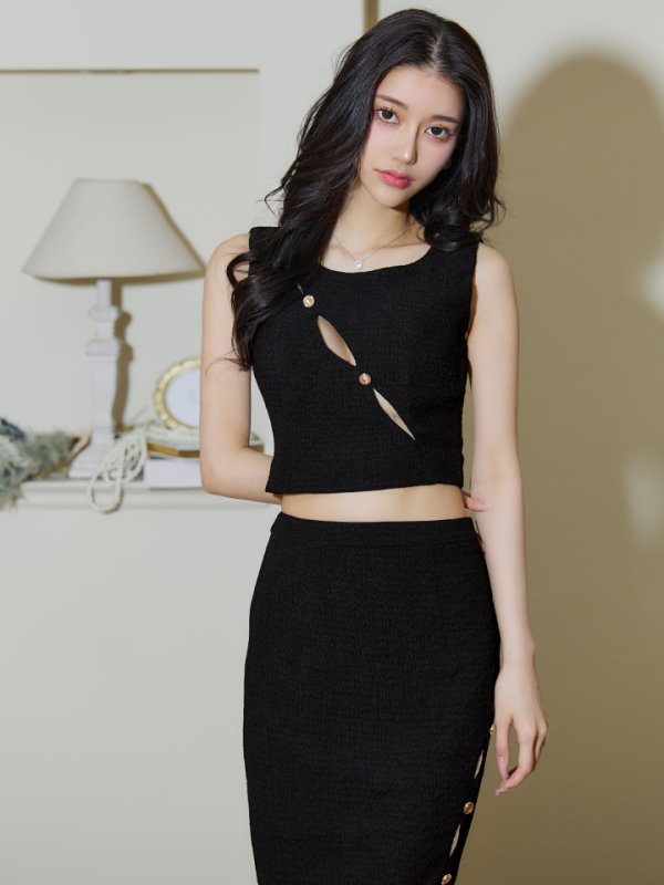 画像10: Lサイズあり【JEAN MACLEAN/ジャンマクレーン】カットアウト/ ノースリーブ/ セットアップ/ ワンカラー/ タイト/ ひざ丈/ ミディアムドレス/ キャバドレス[OF2A] (10)