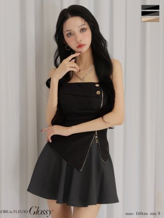 ROBE de FLEURS Glossy / ローブドフルールグロッシー ストレッチ無地×デコルテクロスチョーカー風ビジューハイネックノースリーブタイトミニドレス GL2053 ROBE de FLEURS Glossy ローブ・ド・フルール グロッシー - sugar