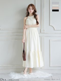 【DEA./ディア】ホルターネック/ サテン/ ティアード/ フレア/ ミディアムドレス/ キャバドレス