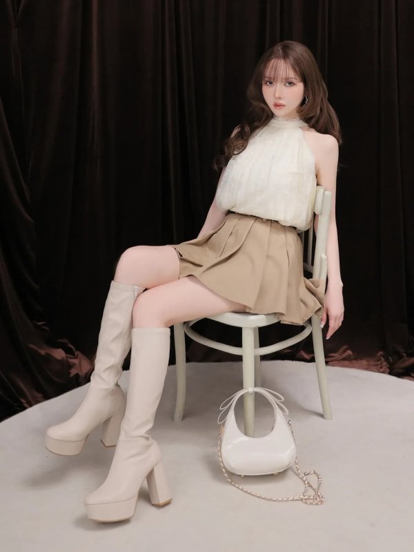 アイボリーxベージュ モデル：ゆめ　身長：160cm　着用サイズ：Sサイズ
