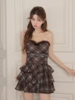画像3: 【予約商品/10月上旬発送予定】XSサイズあり【ROBE de FLEURS/ローブドフルール】チェック/ ベアトップ/ フリル/ ティアード/ フレア/ セットアップ/ ミニドレス/ キャバドレス[OF08] (3)